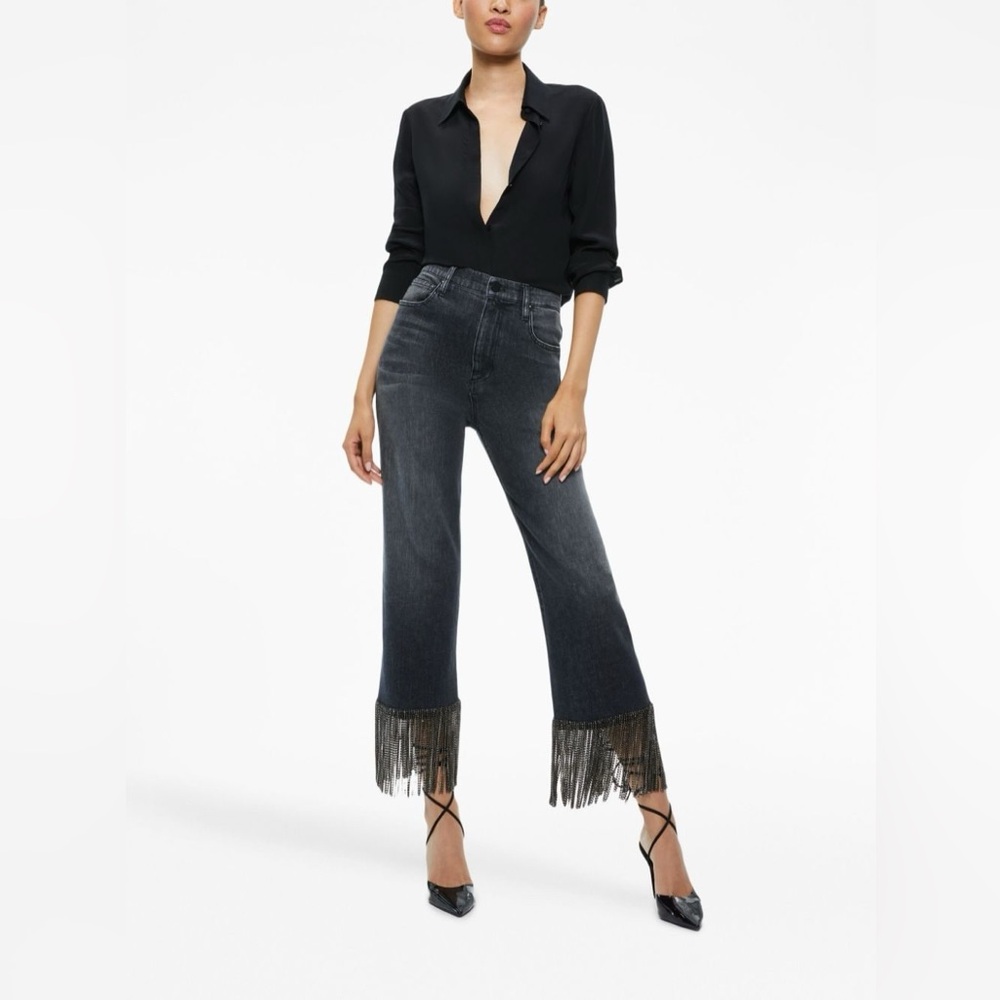 Alice + Olivia AMAZING CRYSTAL FRINGE HEM JEAN Size 26 NWT. - Picture 1 of 8